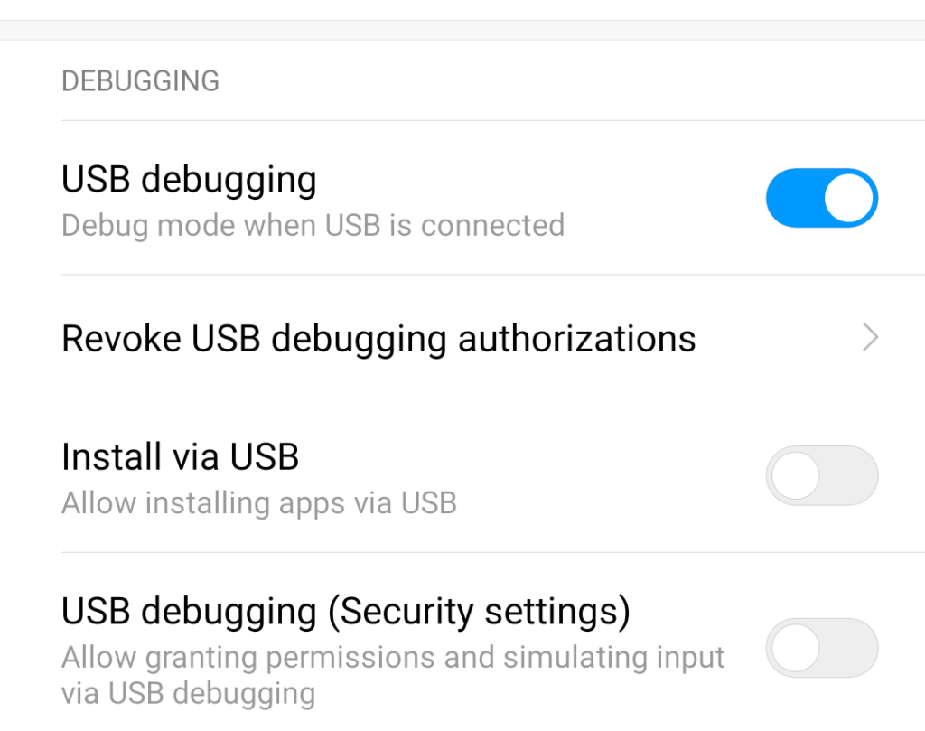 enabled usb debugging